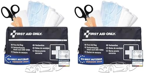 First Aid Only Kfz Verbandtasche DIN 13164 | Auto Verbandskasten als Erste Hilfe Set für HU (StVO-konform) | Notfalltasche für Auto und Motorrad | P-10019 (Packung mit 2) von First Aid Only