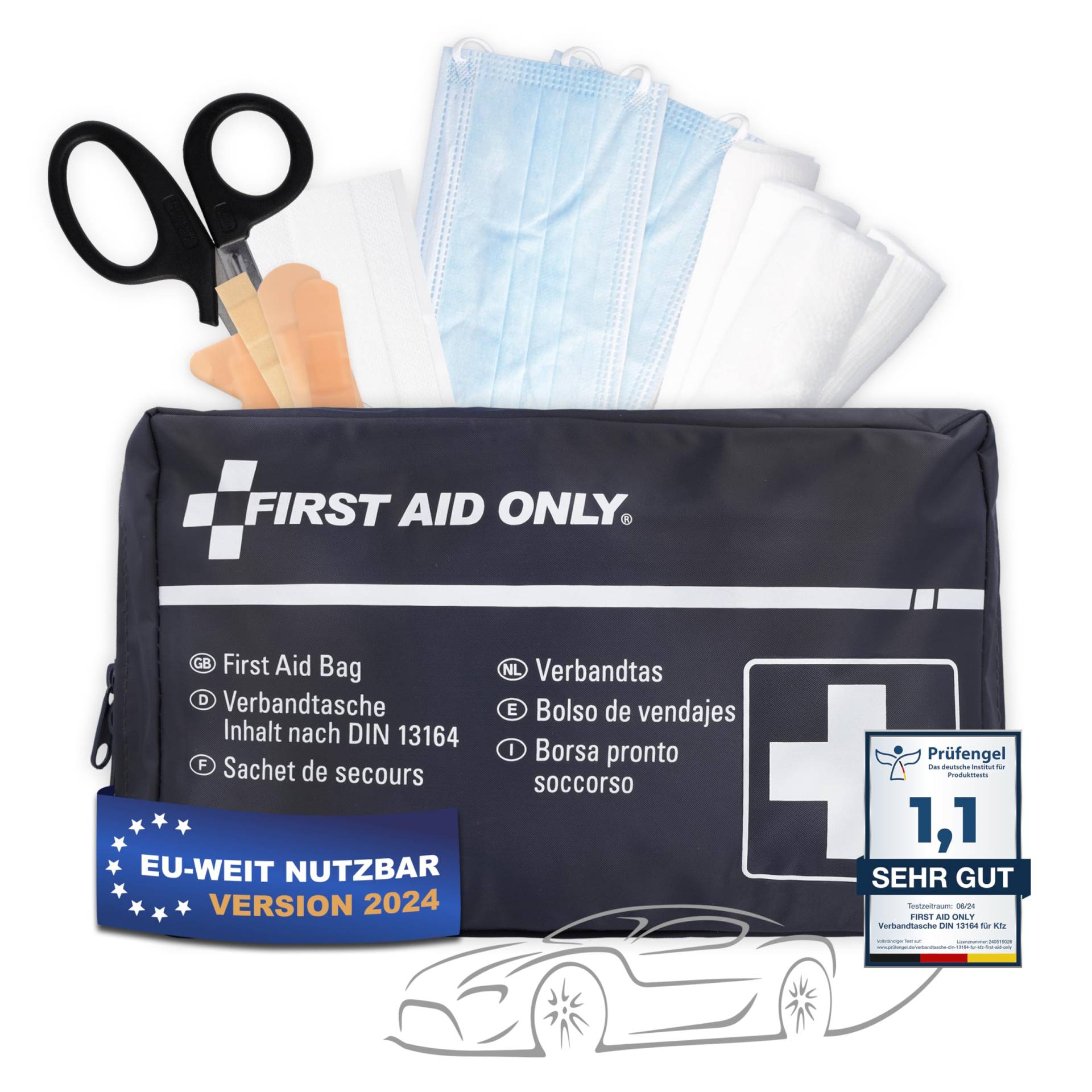 First Aid Only Kfz Verbandtasche DIN 13164 | Auto Verbandskasten als Erste Hilfe Set für HU | Notfalltasche für Auto und Motorrad | P-10019 von First Aid Only