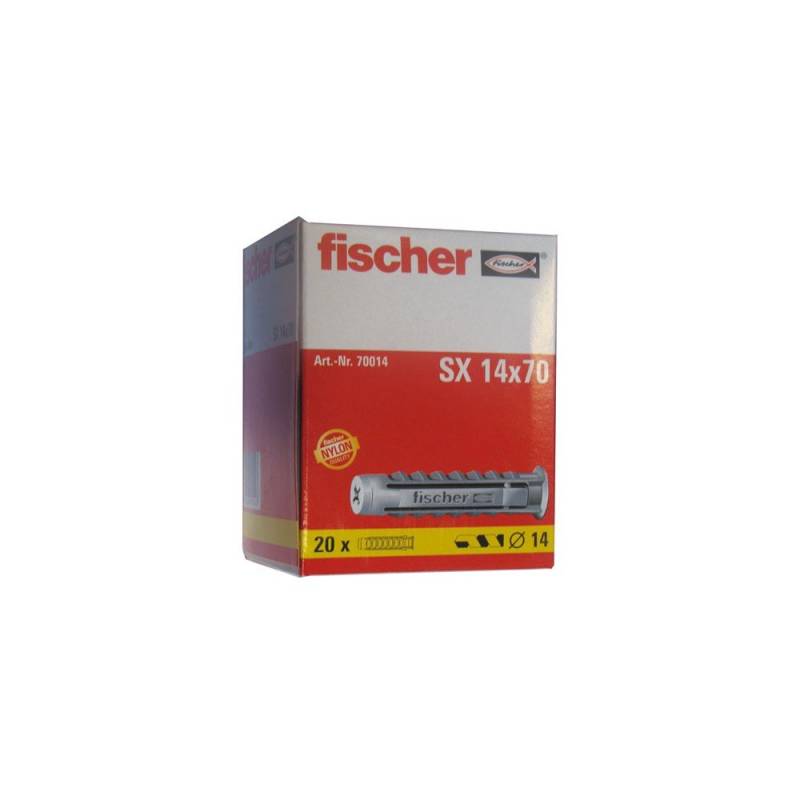 fischer SX 14 x 70 - Kraftvoller Spreizdübel mit 4-fach-Spreizung zum Befestigen von Bewegungsmeldern, Briefkästen in Voll- und Lochbaustoffen - 20 Stück - Art.-Nr. 70014 von fischer