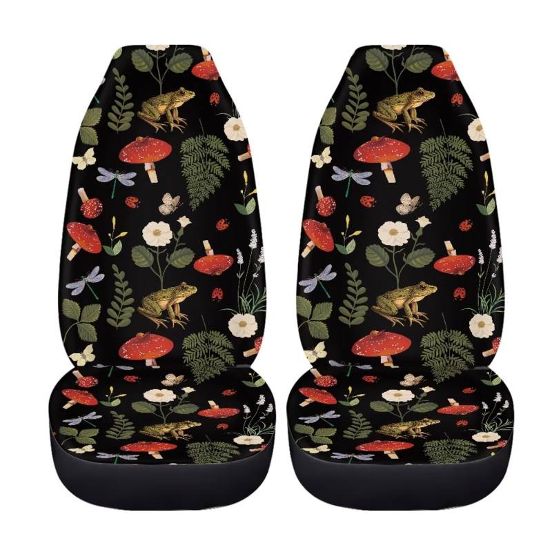 FishDing Aesthetic Botanical Mushroom Autositzbezug nur Vordersitze 2er Set Autozubehör Sitzbezug geteilt für Frühling & Sommer von FishDing