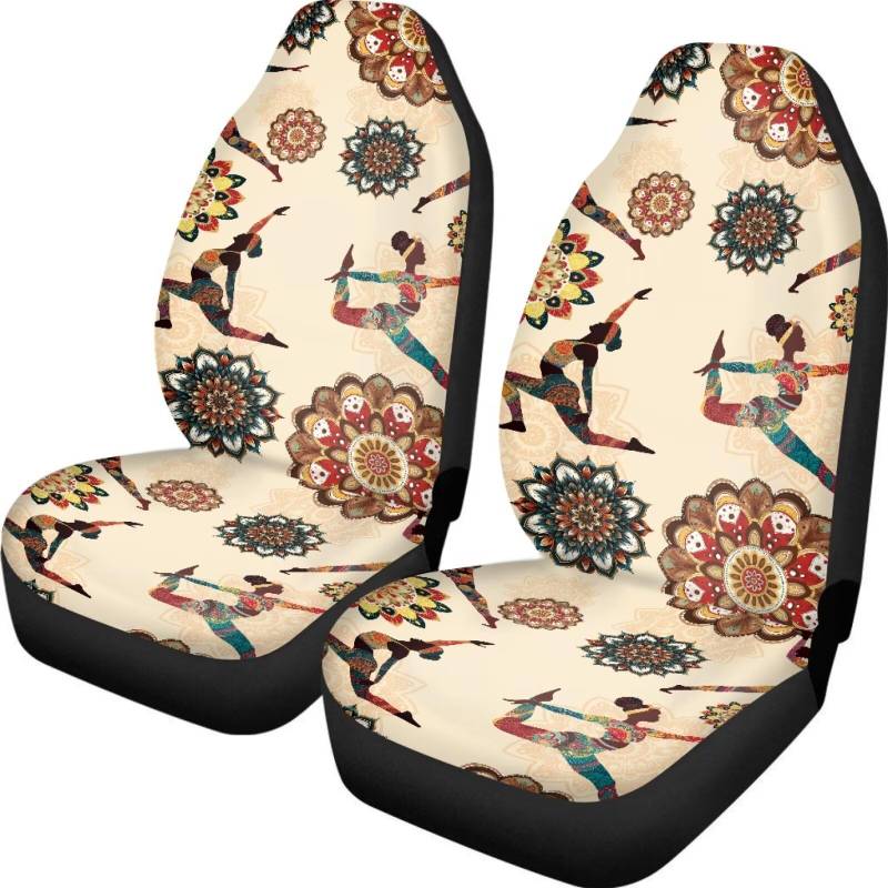 FishDing Autositzbezug Vintage Mandala Blume 2er Set Anti-Rutsch-Fahrzeugschutz Vordersitze Bezüge Universal Fit für SUV Limousine LKW von FishDing