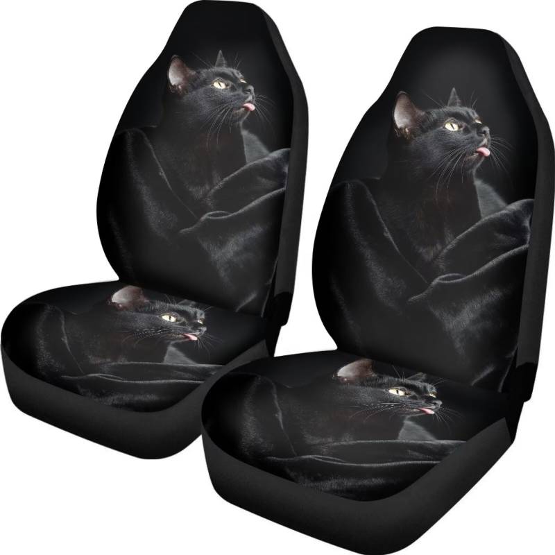 FishDing Autositzbezug mit 3D-Katzenmuster, nur Vordersitze, dehnbar, Schalensitzkissenbezug, 2er-Set, einfach zu installieren von FishDing