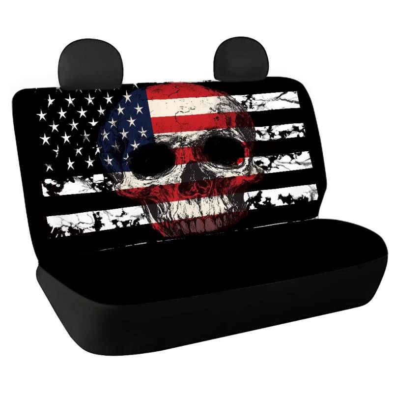 Fishidbird Auto-Rücksitzbezüge mit amerikanischer Flagge, Totenkopf, für Herren und Damen, 2 Stück, Innendekoration, Sitzschutz, universelle Passform für Fahrzeuge von Fishisbird