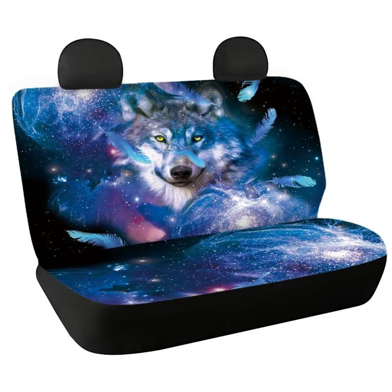 Fishidbird Autositzbezüge, Motiv: Galaxie, Wolf, 2-teiliges Set für Damen, kratzfeste Hunde-Rücksitzbezüge für LKW, SUV, Van von Fishisbird