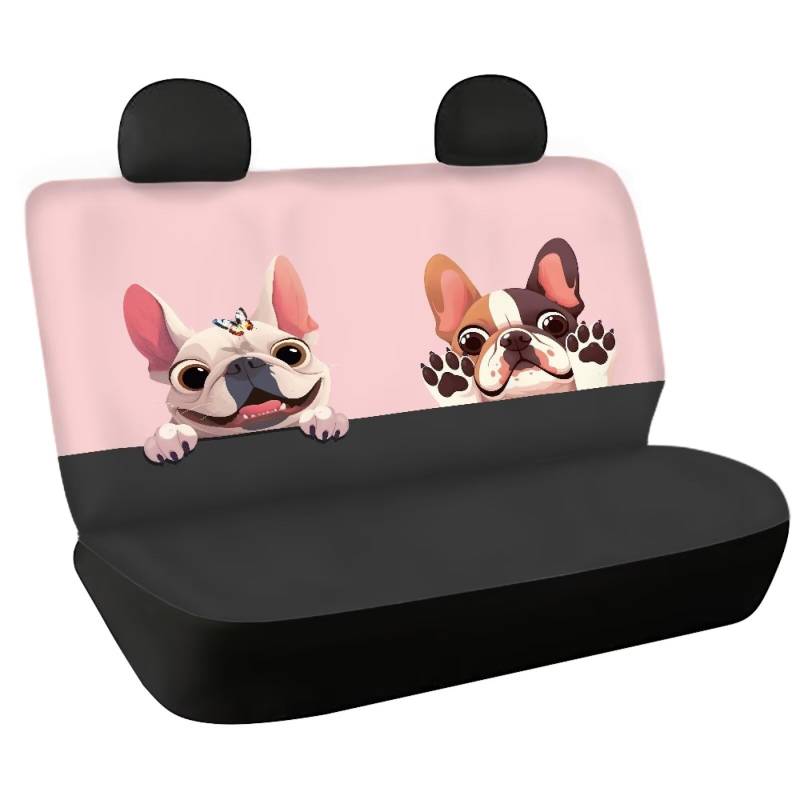 Fishidbird Autositzbezüge für Damen, niedlicher Mops und Bulldogge, 2-teiliges Set, Hunde-Auto-Rücksitzschutz, kratzfest, Auto-Innendekoration von Fishisbird