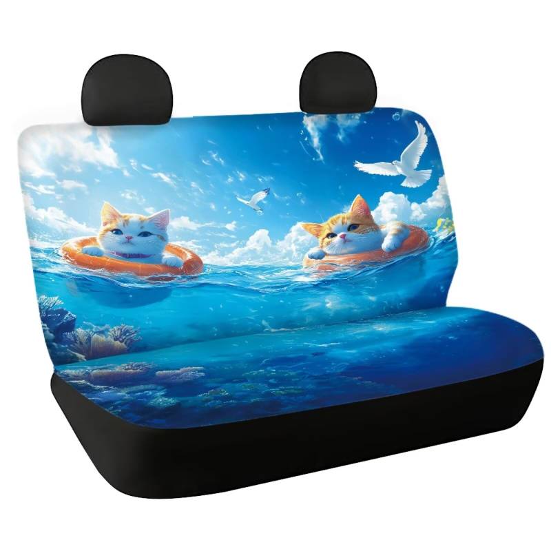 Fishidbird Autositzbezüge für den Rücksitz mit niedlichem Katzendruck, 2-teiliges Set, wasserdicht, rutschfest, Polyester, für SUV, Limousine, LKW von Fishisbird