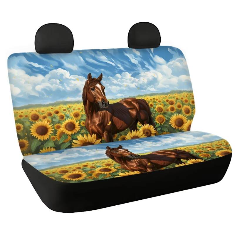 Fishidbird Rücksitzbezüge, Motiv: braunes Pferd, Sonnenblumen-Rücksitzschoner, wasserabweisend, schmutzabweisend, für Kinder und Hunde, 2-teiliges Set von Fishisbird
