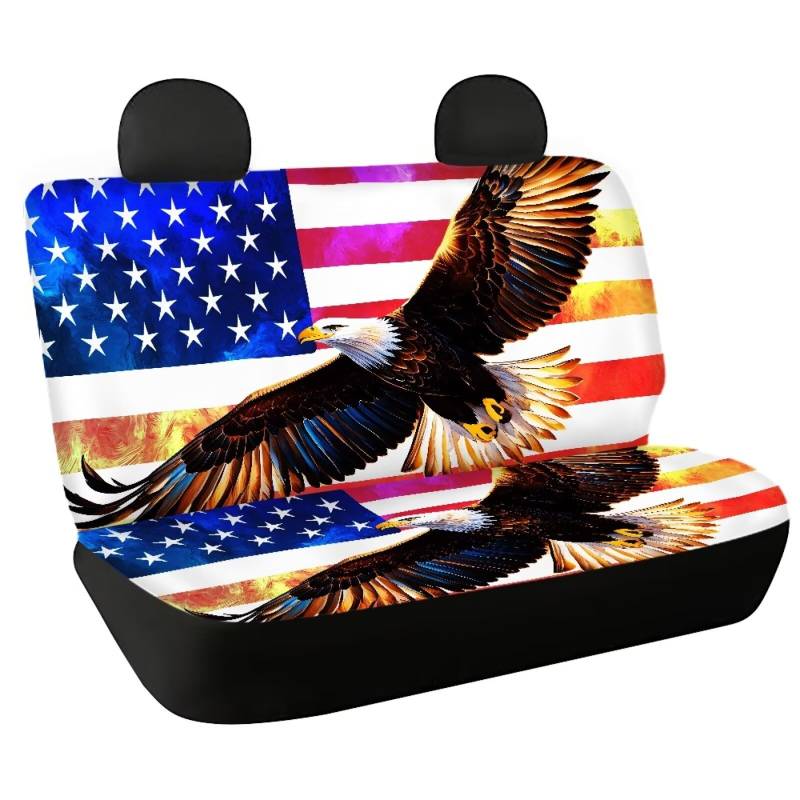 Fishidbird Rücksitzbezüge mit amerikanischer Flagge, Adler, modisches Innendekor, strapazierfähiges Polyester, rutschfest, 2-teiliges Set von Fishisbird
