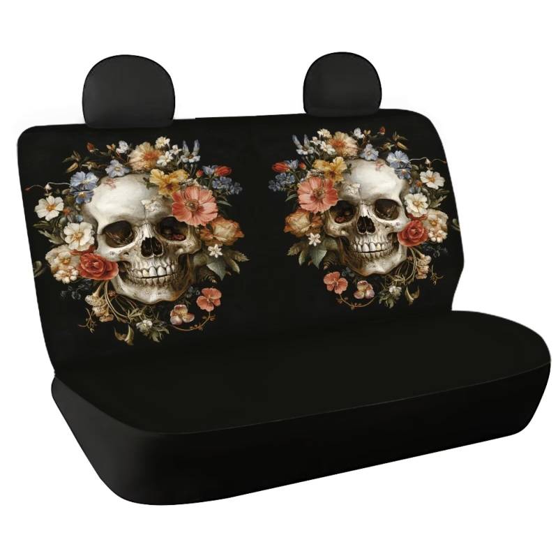 Fishidbird Rücksitzschoner für Hunde, Motiv: Totenkopf, Boho, Blumenmuster, 2-teiliges Set, schmutzabweisend, universell für die meisten Autos von Fishisbird