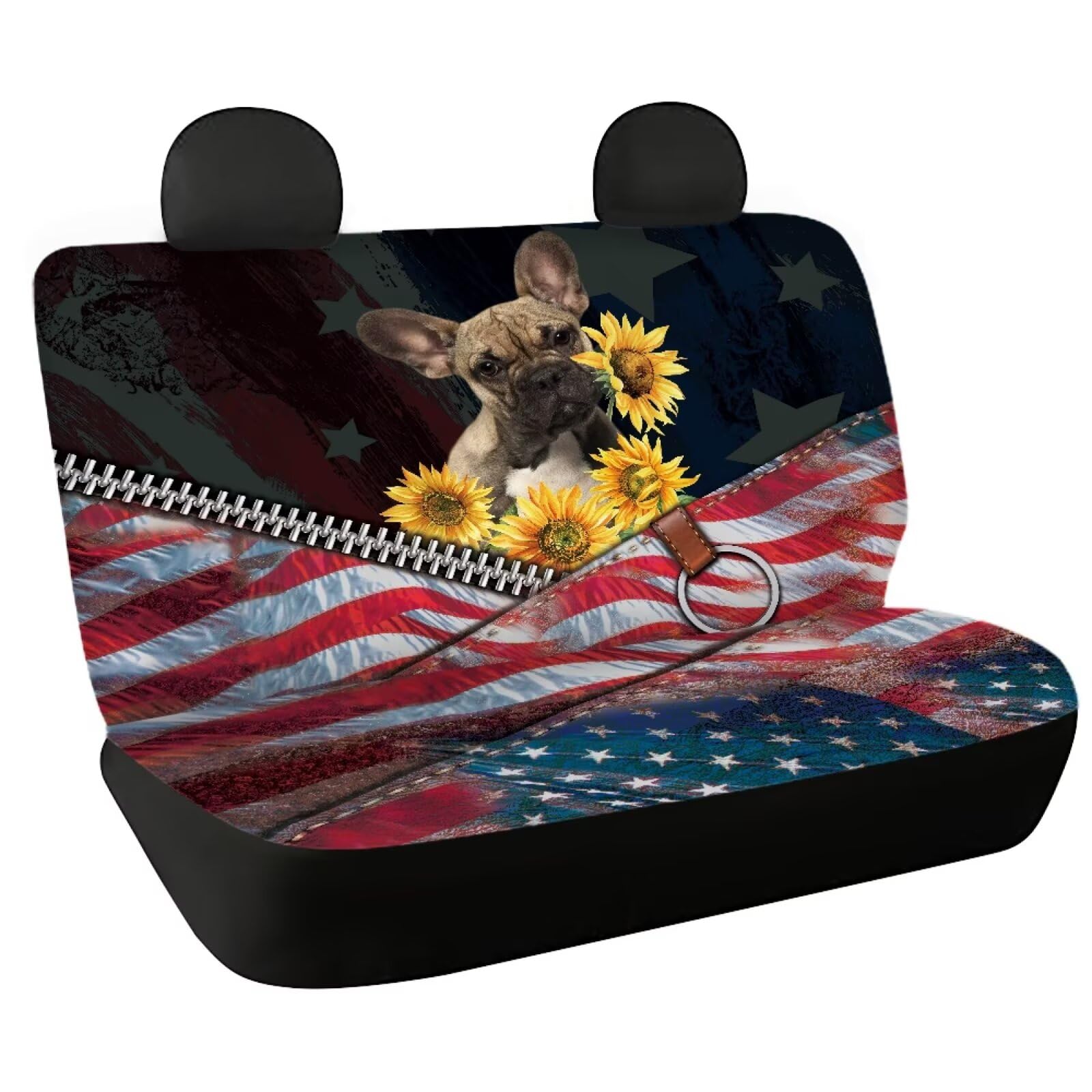Fishidbird Rücksitzschoner mit amerikanischer Flagge, 2-teilig, Mops, Sonnenblume, wasserdicht, leicht zu reinigen, universal, passend für die meisten Autos Fishidbird Rücksitzschoner mit amerikanischer Flagge, 2-teilig, Mops, Sonnenblume, wasserdicht, leicht zu reinigen, universal, passend für die meisten Autos von Fishisbird