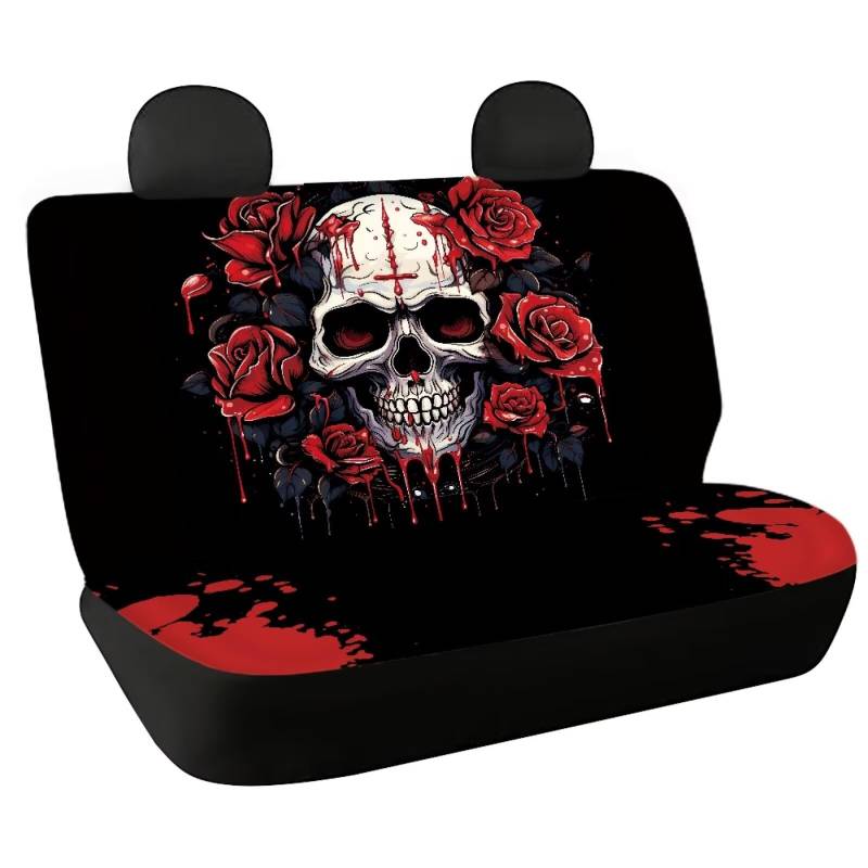 Fishidbird Universal-Auto-Rücksitzbezüge, Gothic-Totenkopf-Druck, 2 Stück, Auto-Rücksitzschutz, Satteldecke, Auto-Dekor-Zubehör von Fishisbird