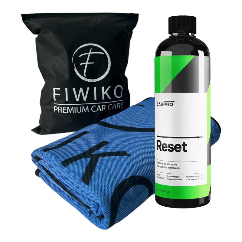 Fiwiko Set - Reset Intensive Car Shampoo 500 ml CarPro + Auto Trockentuch XXL 70x90 cm Ultra Saugstarke 600 GSM Fiwiko von Fiwiko