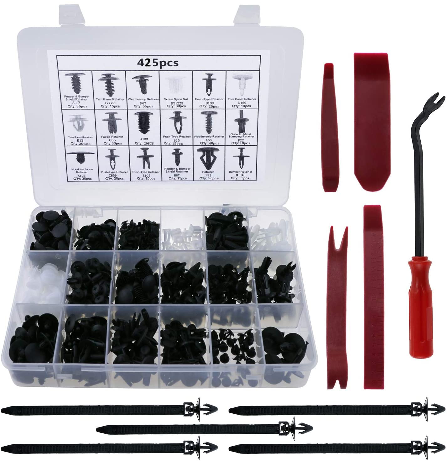 Fixget Tools Zexuan 425 Pcs, Stücke Türverkleidung Klammern Stoßstangen Befestigung Auto Set mit Lösewerkzeug 22.5cm Schwarz, Car Clips von Fixget