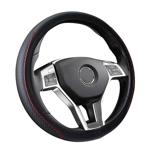 Flaconi 15” Auto Lenkradbezug,Lenkradbezug,Anti Rutsch Atmungsaktiv Lenkradabdeckung,Lenkradschutz,Geeignet für die meisten Autos,Lastwagen (Schwarz&Rot) von Flaconi