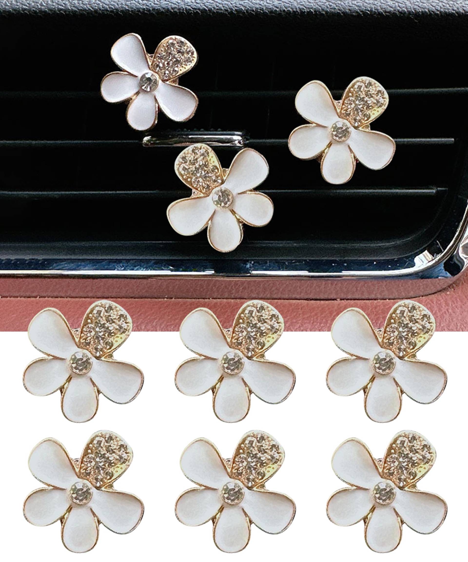 Flaconi 6PCS Auto Zubehör Innenraum,Blumen Klimaanlage Clip,Auto-Lufterfrischer-Entlüftungsclips,Auto Innenraum Deko,Auto Zubehör Innenraum Frauen,Geeignet für Mädchen Frauen (Weiß, 6 Pcs) von Flaconi