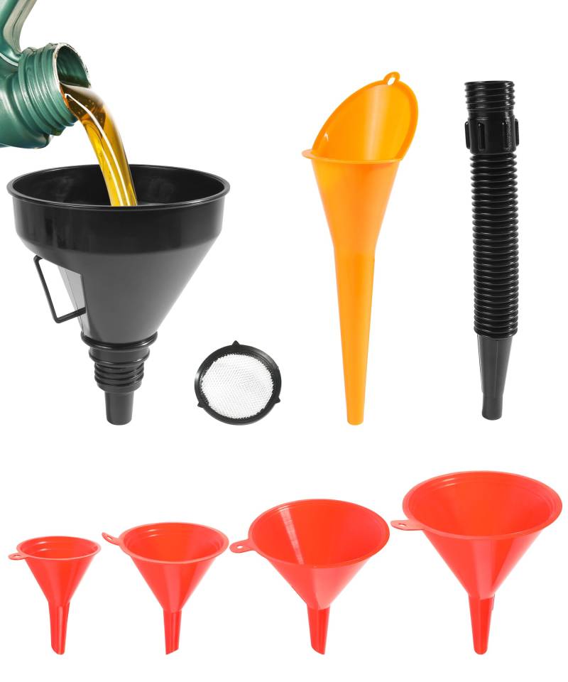 Flaconi 6PCS Trichter Auto,Trichter Set,Einfülltrichter,Trichter Mit Schlauch,Trichter Set Werkstatt,Trichter Kfz,Flexibler Trichter für Autoöl,Getriebeöl,Motorradöl und anderen Wartungsarbeiten von Flaconi