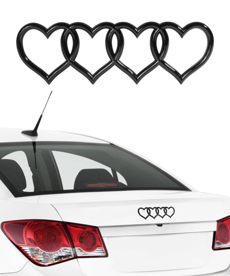 Flaconi Aufkleber für Auto,Aufkleber Auto,Auto Logo Modifikation,Herz Ringe Auto Emblem Logo Aufkleber,Autoaufkleber Tuning,Lustige Autoaufkleber,Dekorativer Aufkleber für A3 A4 A6L Q5 (Schwarz) von Flaconi