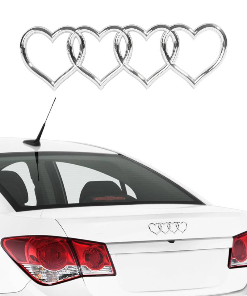 Flaconi Aufkleber für Auto,Aufkleber Auto,Auto Logo Modifikation,Herz Ringe Auto Emblem Logo Aufkleber,Autoaufkleber Tuning,Lustige Autoaufkleber,Dekorativer Aufkleber für A3 A4 A6L Q5 (Silber) von Flaconi