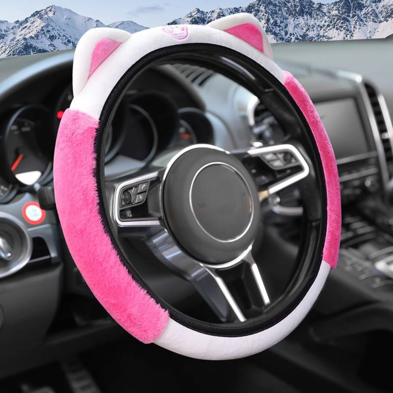 Flaconi Auto Lenkradbezug Plüsch,Lenkradbezug Winter,Lenkradbezug Plüsch, Lenkradbezug,Auto Lenkradbezug,Auto-Plüsch-Lenkradabdeckung,Geeignet für Autos,Lastwagen,Lieferwagen,SUVs (Rose Rot) von Flaconi