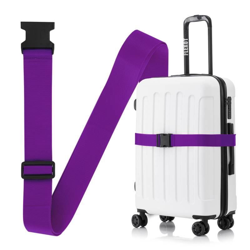 Flexot® F-3046 | Koffergurt mit Clip-Schnalle | Verstellbare Länge | reißfestes Gewebe | für alle Koffer wie Handgepäck, Reisekoffer aus ABS oder Stoff (Lila, Clip-Schnalle) von Flexot