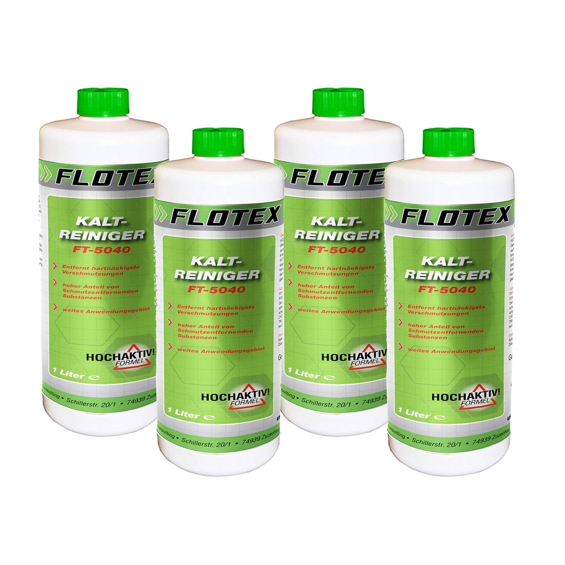 Flotex® Kaltreiniger 4x1L - Motorrad Reiniger entfernt Öl, Teer & Fett rückstandsfrei - Nicht korrosiver Auto Reiniger - hochwirksames Motor Reinigungsmittel von Flotex