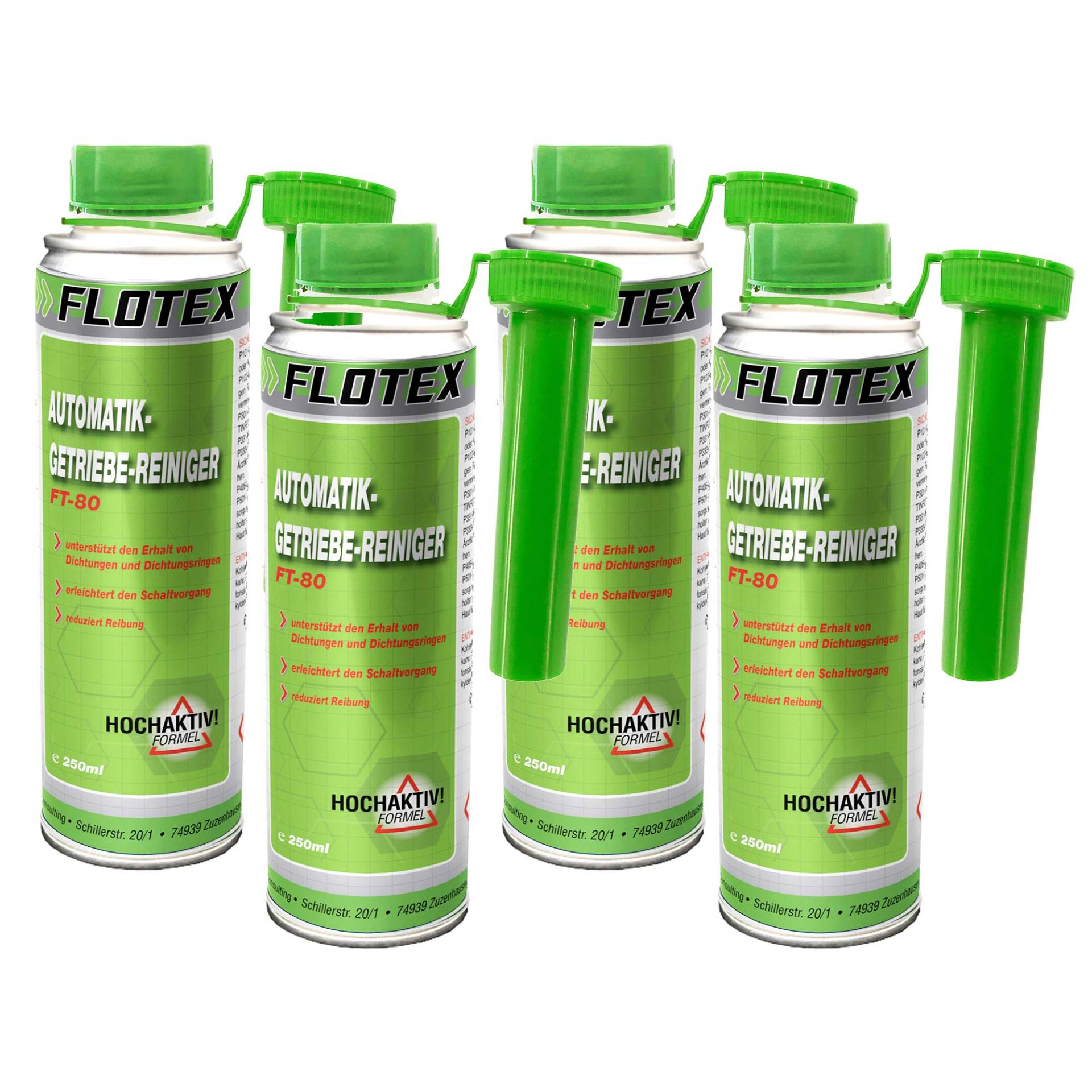 Flotex Automatikgetriebe Reiniger, 4 x 250ml Additiv Automatikgetriebereiniger von Flotex