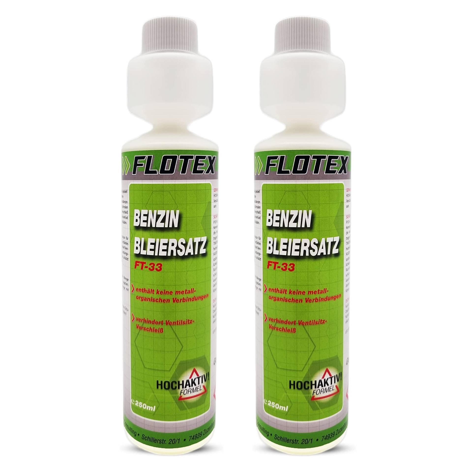 Flotex Benzin Bleiersatz, 2 x 250ml Additiv für ältere Benzinmotoren gegen Leistungsabfall und Motorschäden von Flotex