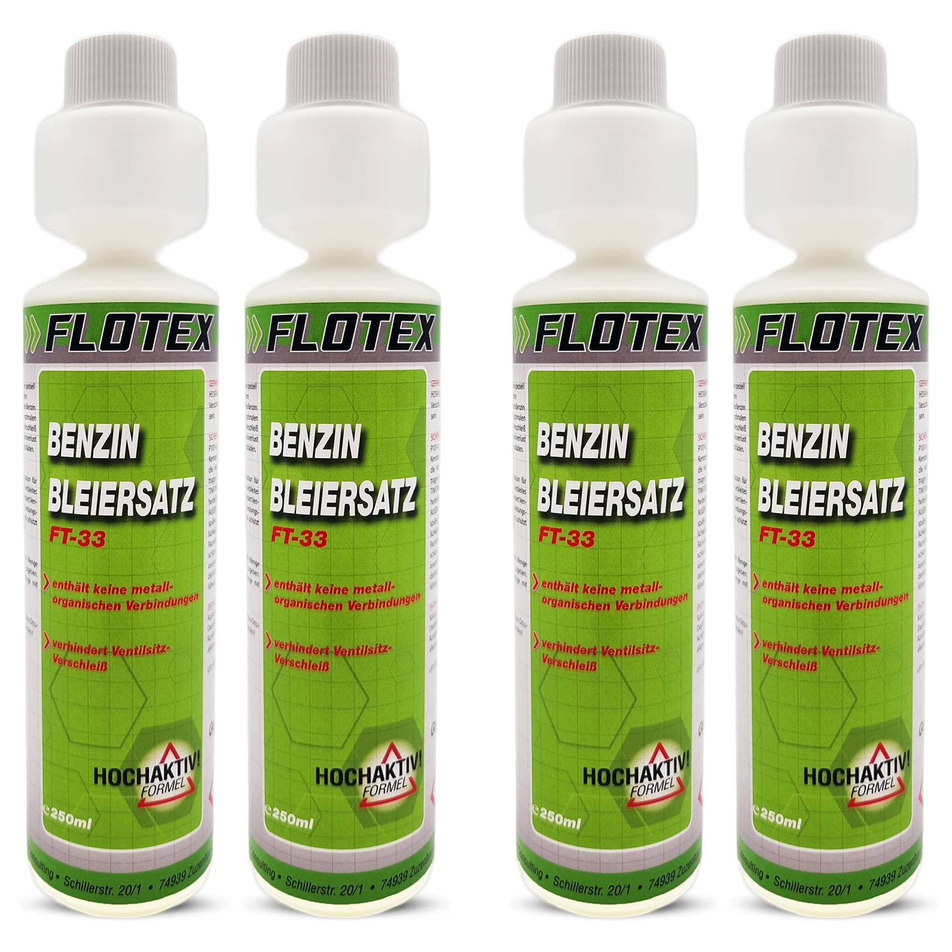 Flotex Benzin Bleiersatz, 4 x 250ml Additiv für ältere Benzinmotoren gegen Leistungsabfall und Motorschäden von Flotex