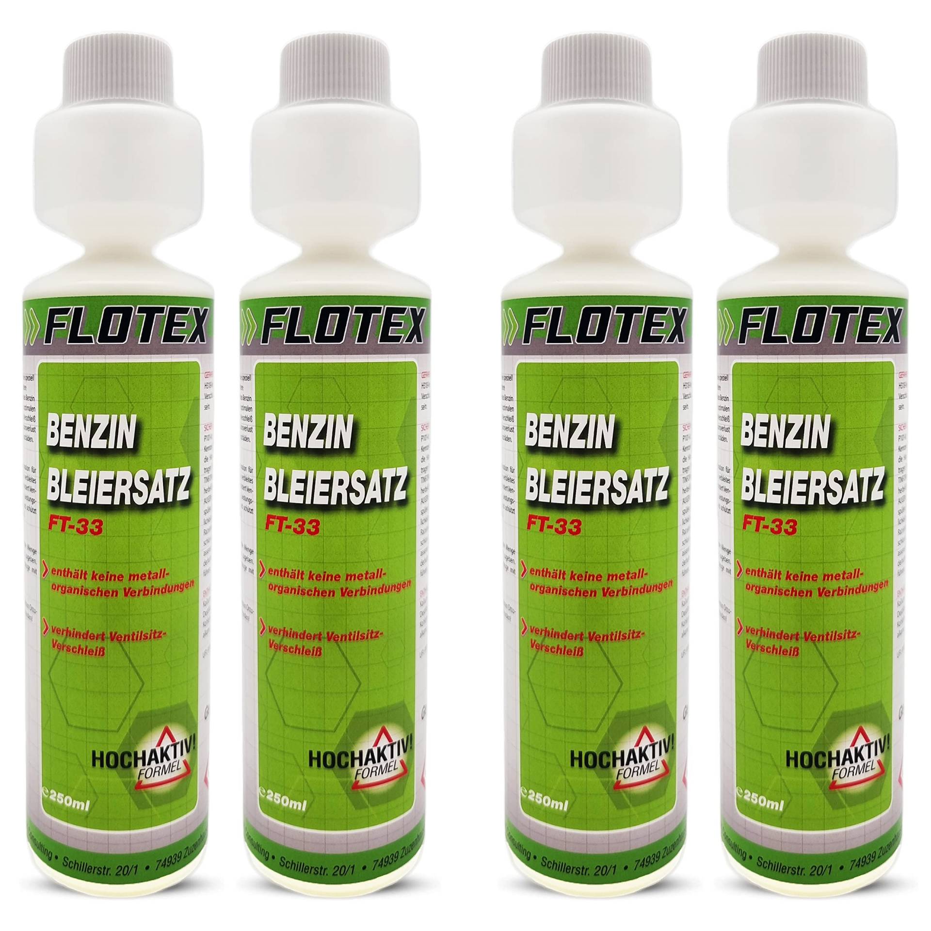Flotex Benzin Bleiersatz, 4 x 250ml Additiv für ältere Benzinmotoren gegen Leistungsabfall und Motorschäden Flotex Benzin Bleiersatz, 4 x 250ml Additiv für ältere Benzinmotoren gegen Leistungsabfall und Motorschäden von Flotex