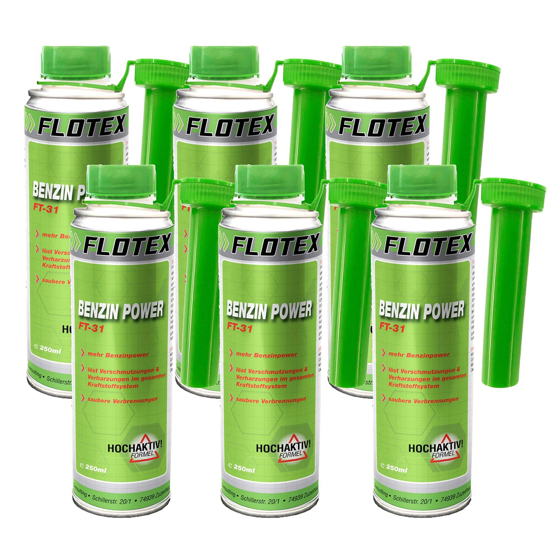 Flotex Benzin Power, 6 x 250ml Additiv verbessert Verbrennung und erhöht Benzinpower von Flotex