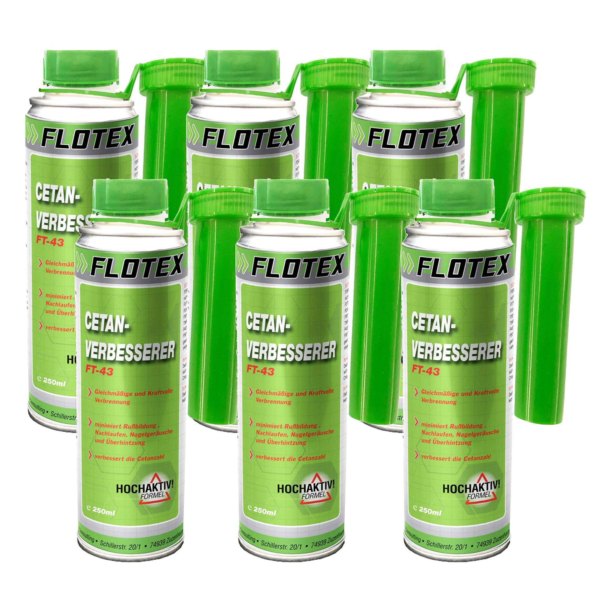 Flotex Cetan Verbesserer, 6 x 250ml Diesel Additiv Booster für Dieselmotoren von Flotex