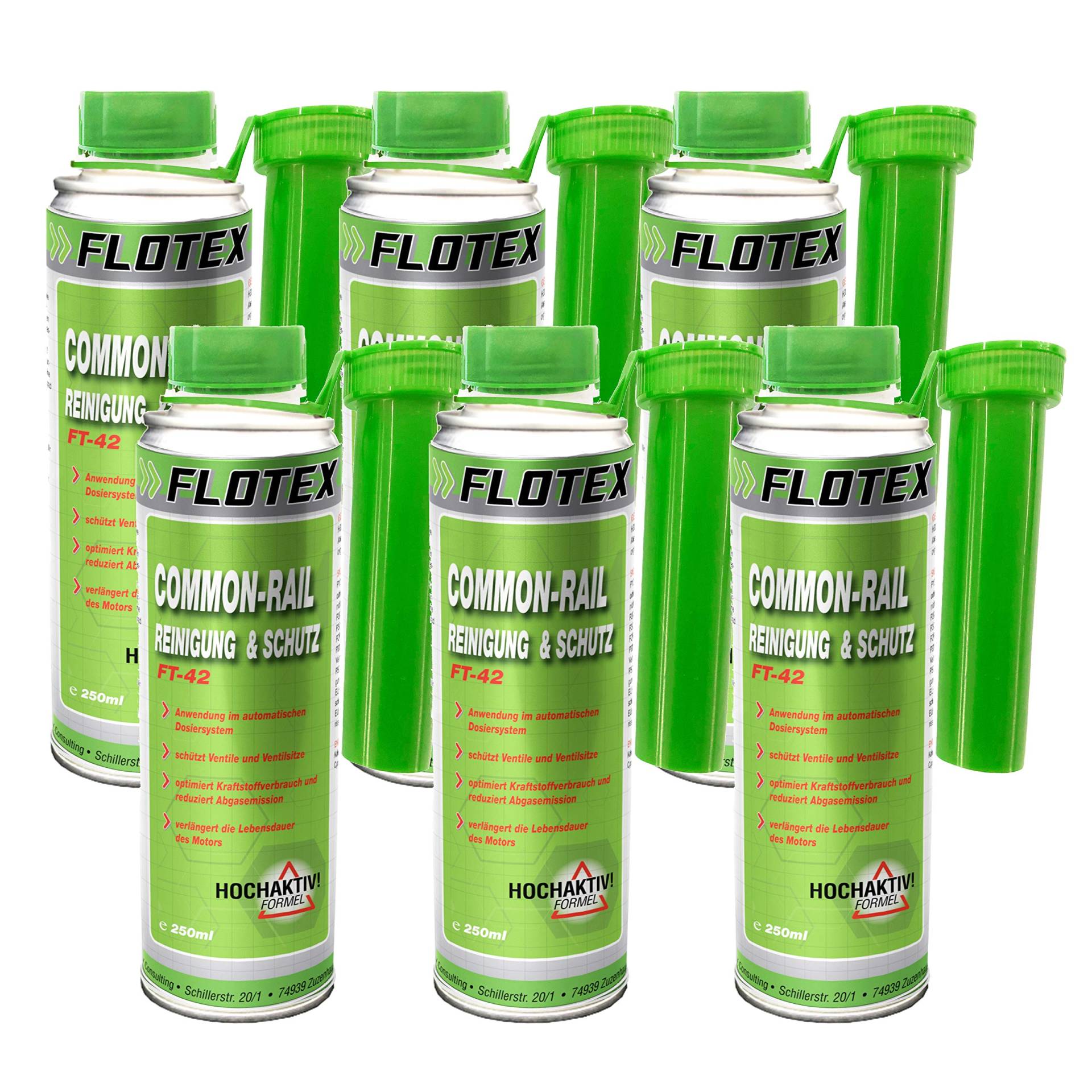 Flotex Diesel Common-Rail Reinigung & Schutz, 6 x 250ml Systemreiniger und Schutz Additiv für Dieselmotoren von Flotex