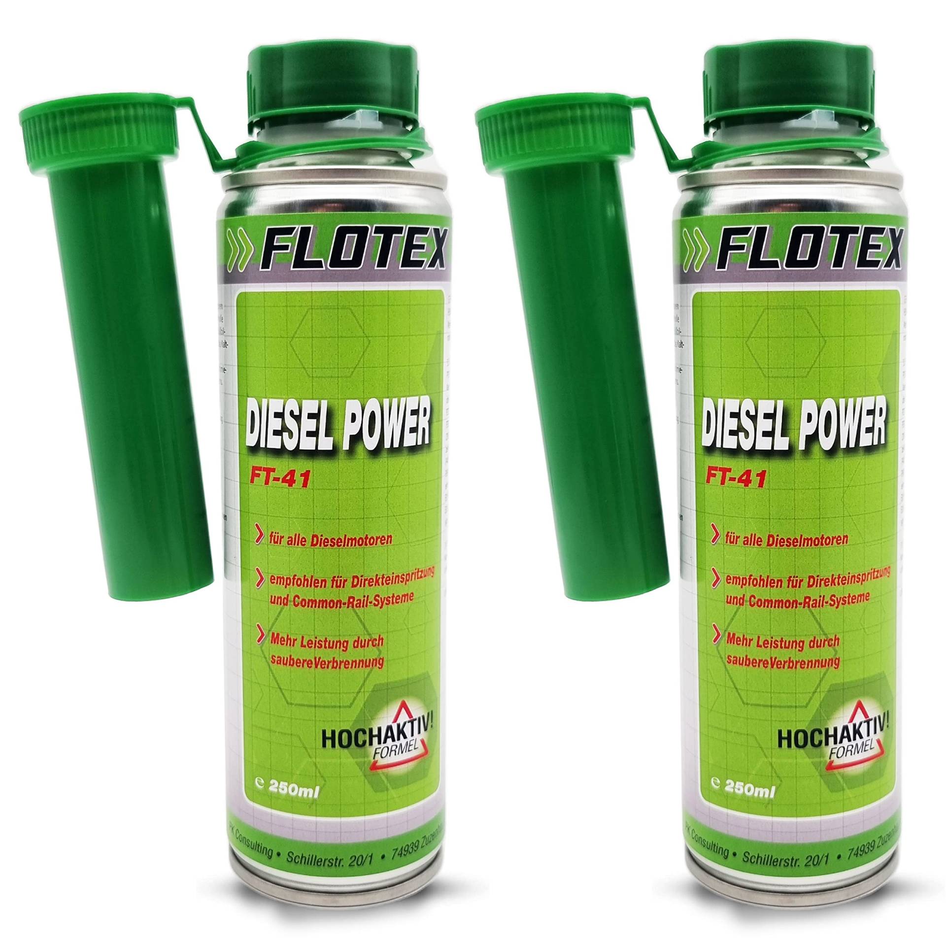 Flotex Diesel Power, 2 x 250ml Additiv Kraftstoffsystemzusatz für alle Dieselmotoren von Flotex