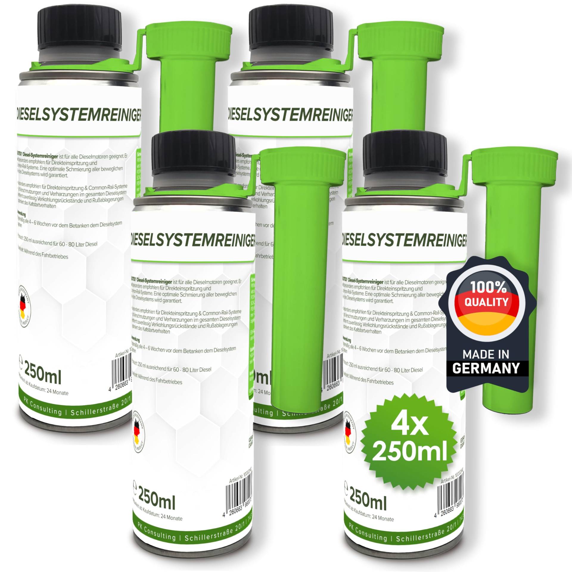 Flotex® - Effektiver Diesel Systemreiniger Additiv, 4 x 250ml | Diesel Zusatz für Dieselmotoren | Effiziente Verbrennung | Löst Verschmutzung & Verharzung im Dieselsystem von Flotex