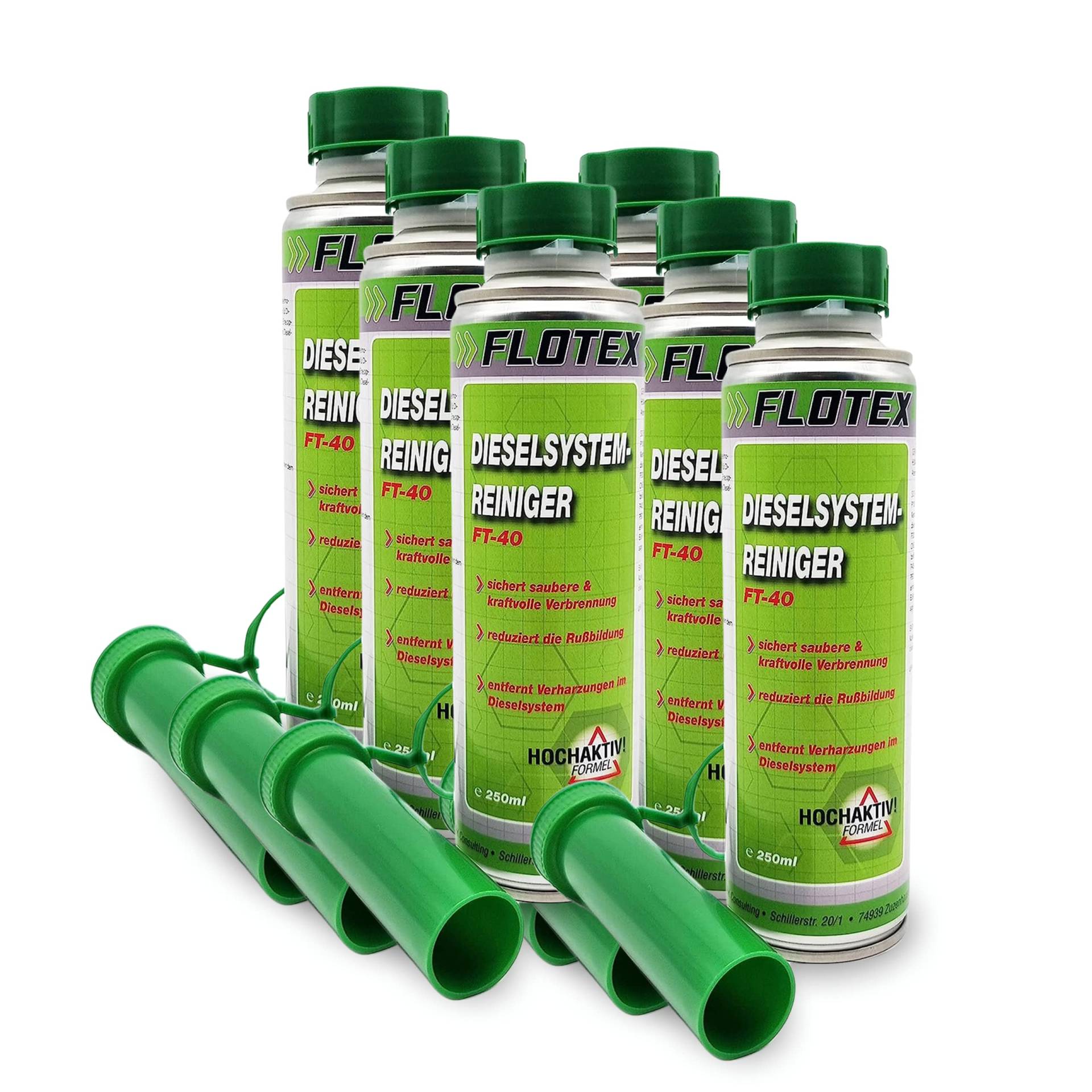 Flotex® - Effektiver Diesel Systemreiniger Additiv, 6 x 250ml | Diesel Zusatz für Dieselmotoren | Effiziente Verbrennung | Löst Verschmutzung & Verharzung im Dieselsystem von Flotex