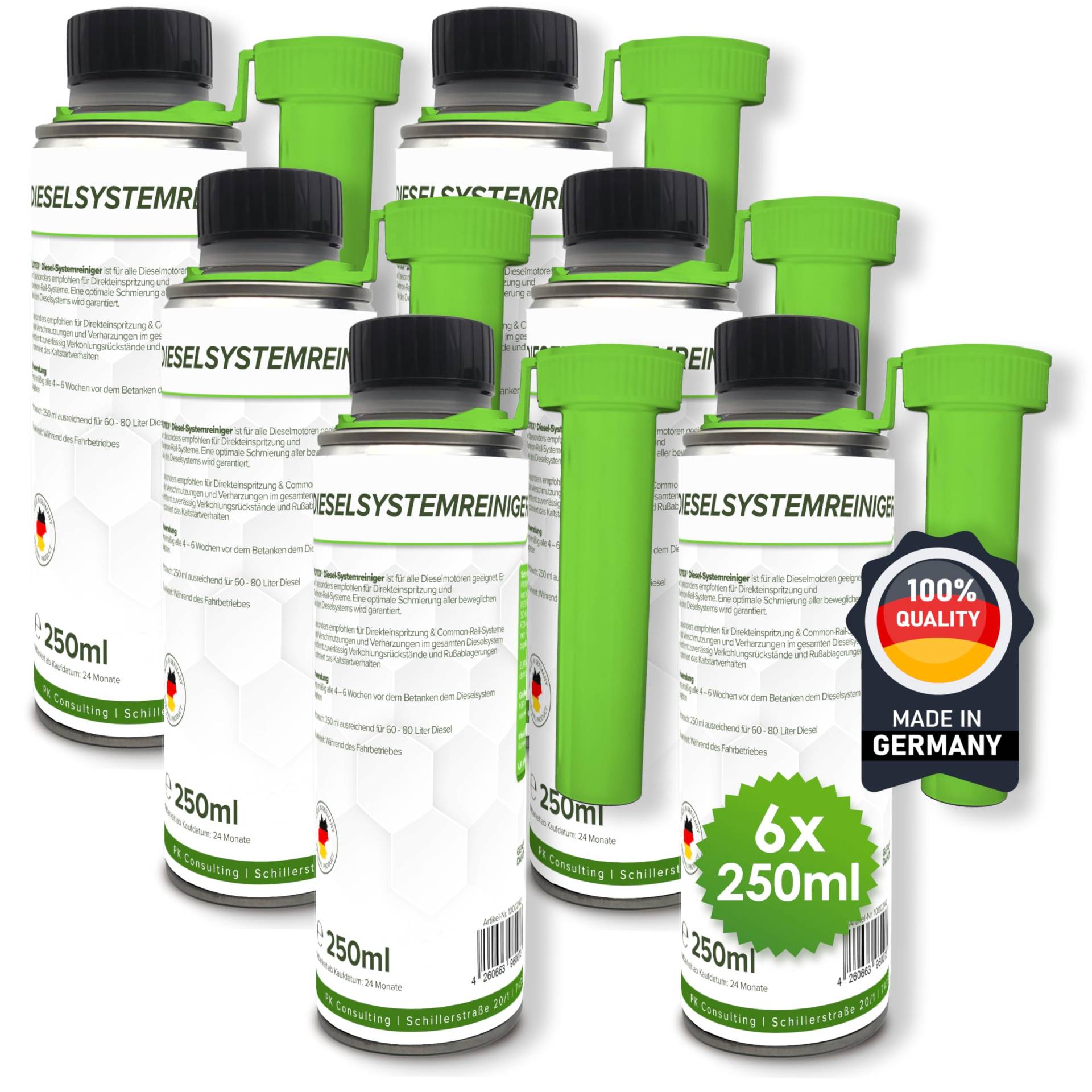 Flotex® - Effektiver Diesel Systemreiniger Additiv, 6 x 250ml | Diesel Zusatz für Dieselmotoren | Effiziente Verbrennung | Löst Verschmutzung & Verharzung im Dieselsystem von Flotex