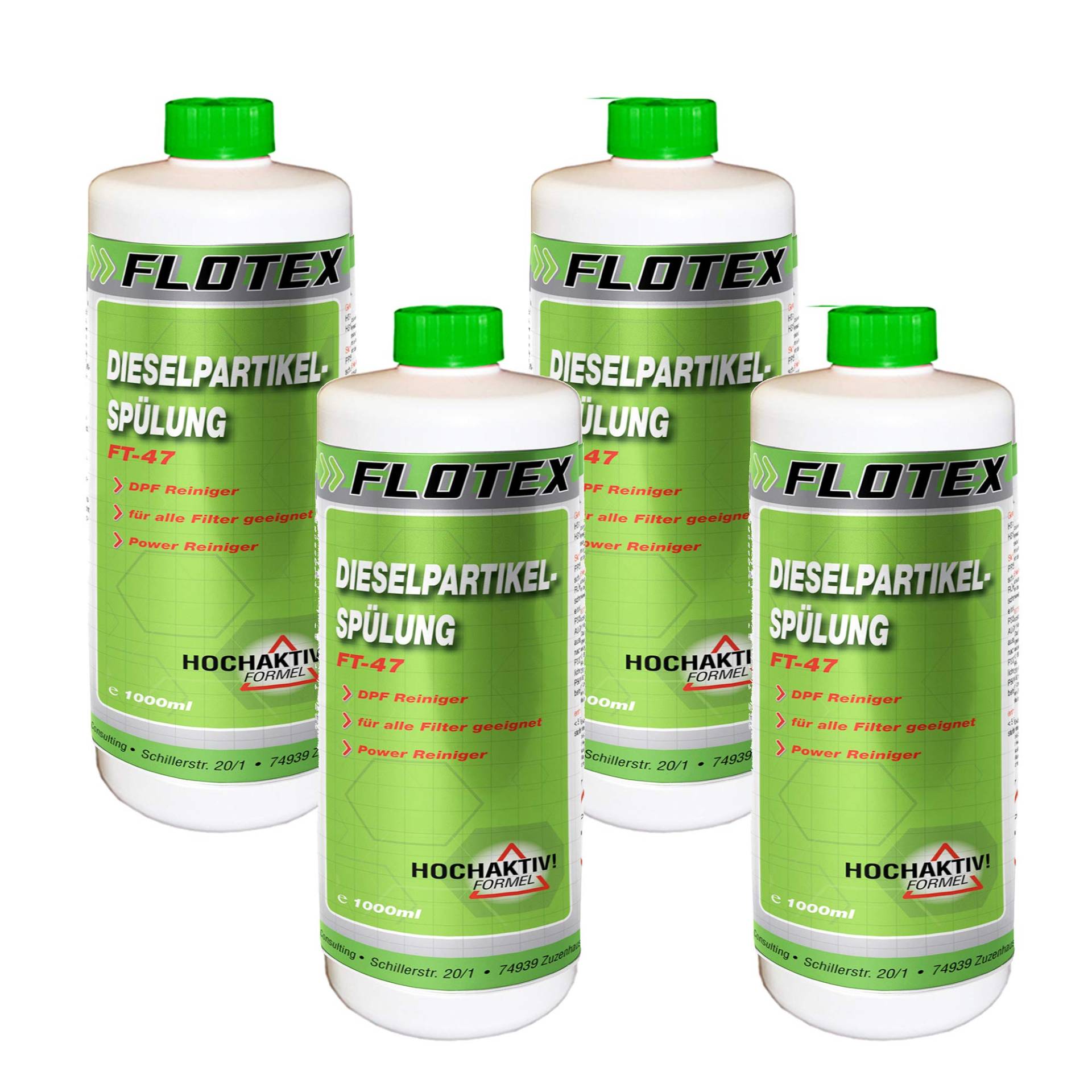 Flotex Dieselpartiklefilter Spülung, 4 x 1L Intensiv Partikelfilterspülung Diesel von Flotex