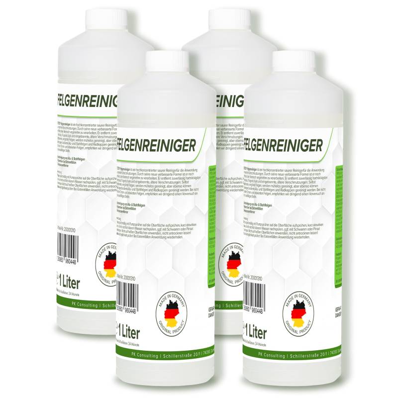 Flotex Felgenreiniger 4x1l - Hocheffektiver Reiniger für lackierte Stahl-, Chrom- & Alufelgen - Entfernt schnell & zuverlässig hartnäckigen Schmutz & Rost - Ideale Felgenpflege in Profiqualität von Flotex