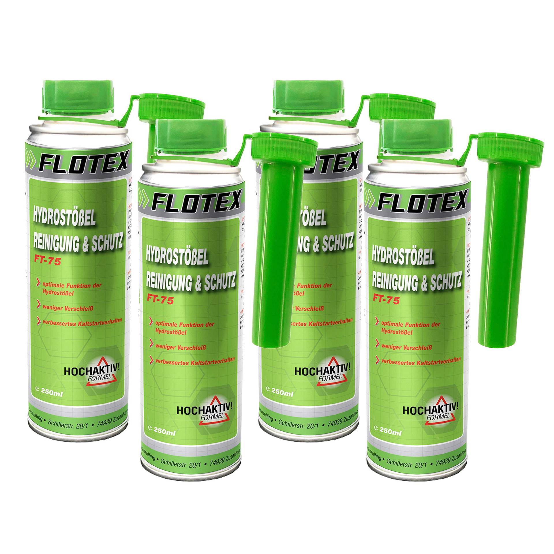 Flotex Hydrostößel Reinigung & Schutz, 4 x 250ml Additiv reinigt Ventilstößel von Flotex