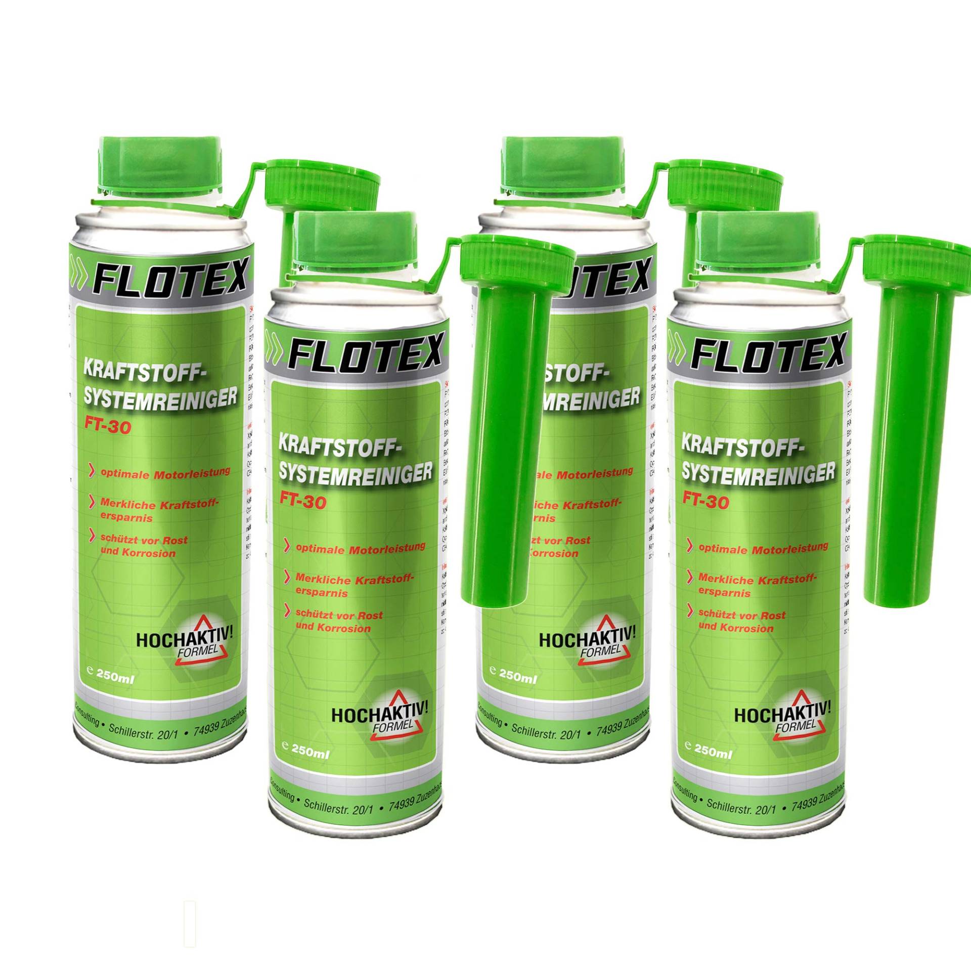 Flotex Kraftstoffsystemreiniger, 4 x 250ml Additiv Reiniger Kraftstoff-System von Flotex