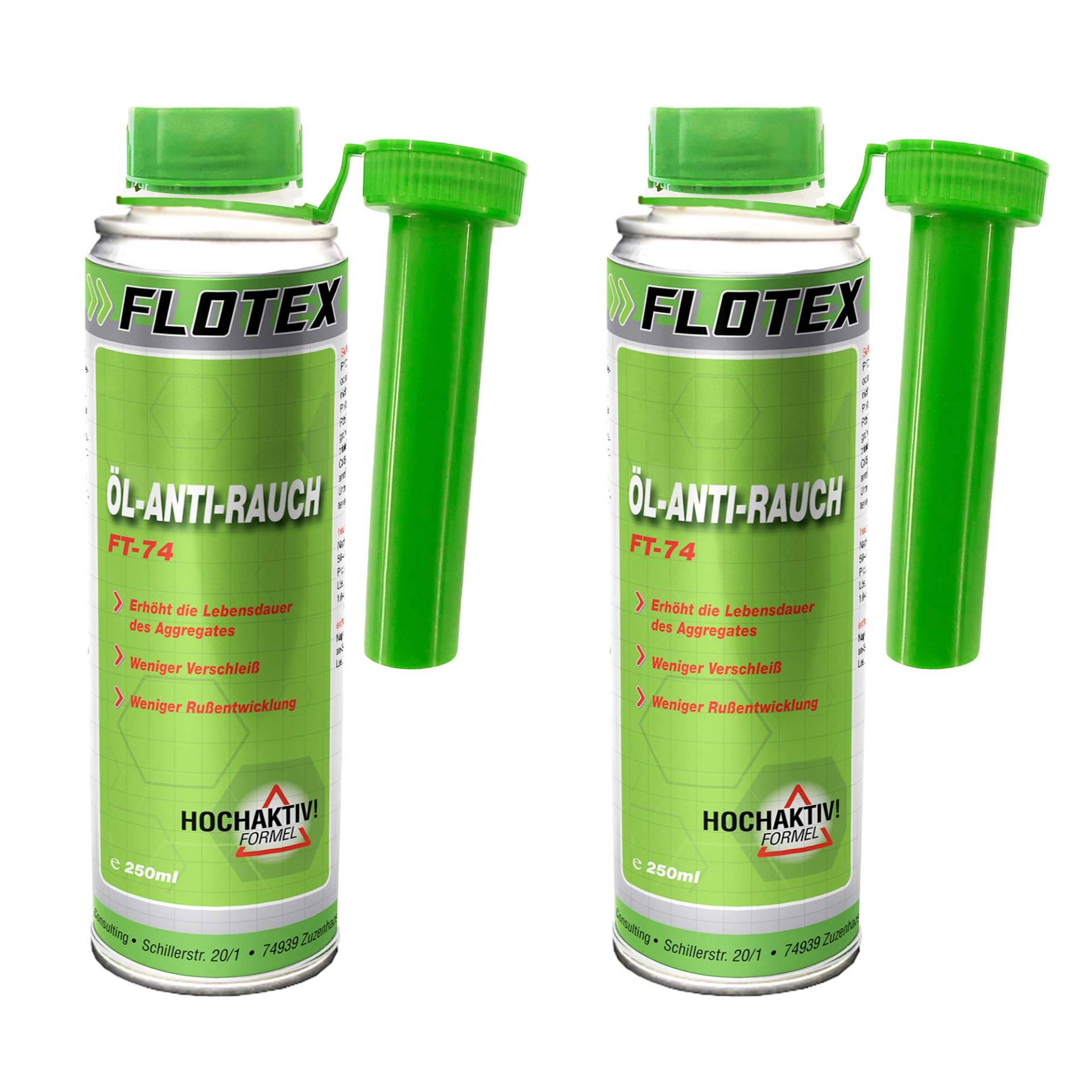 Flotex Öl Anti Rauch, 2 x 250ml Additiv reduziert Verschleiß und Rußentwicklung von Flotex