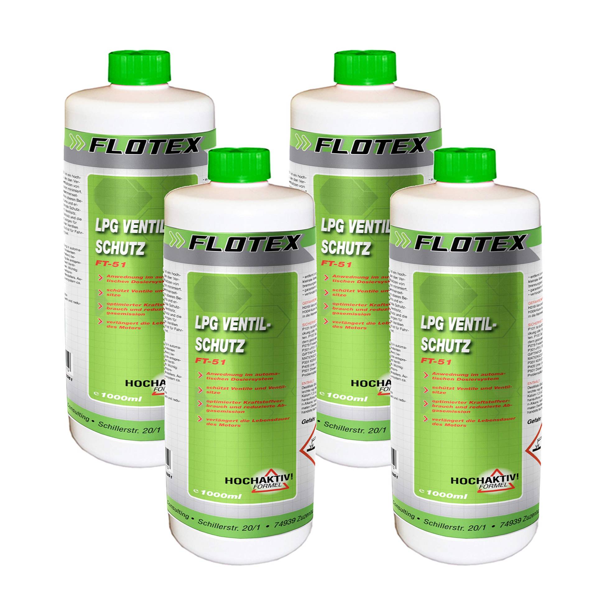 Flotex Permanent LPG Ventilschutz, 4 x 1L Additiv Gas Ventil Schutz von Flotex
