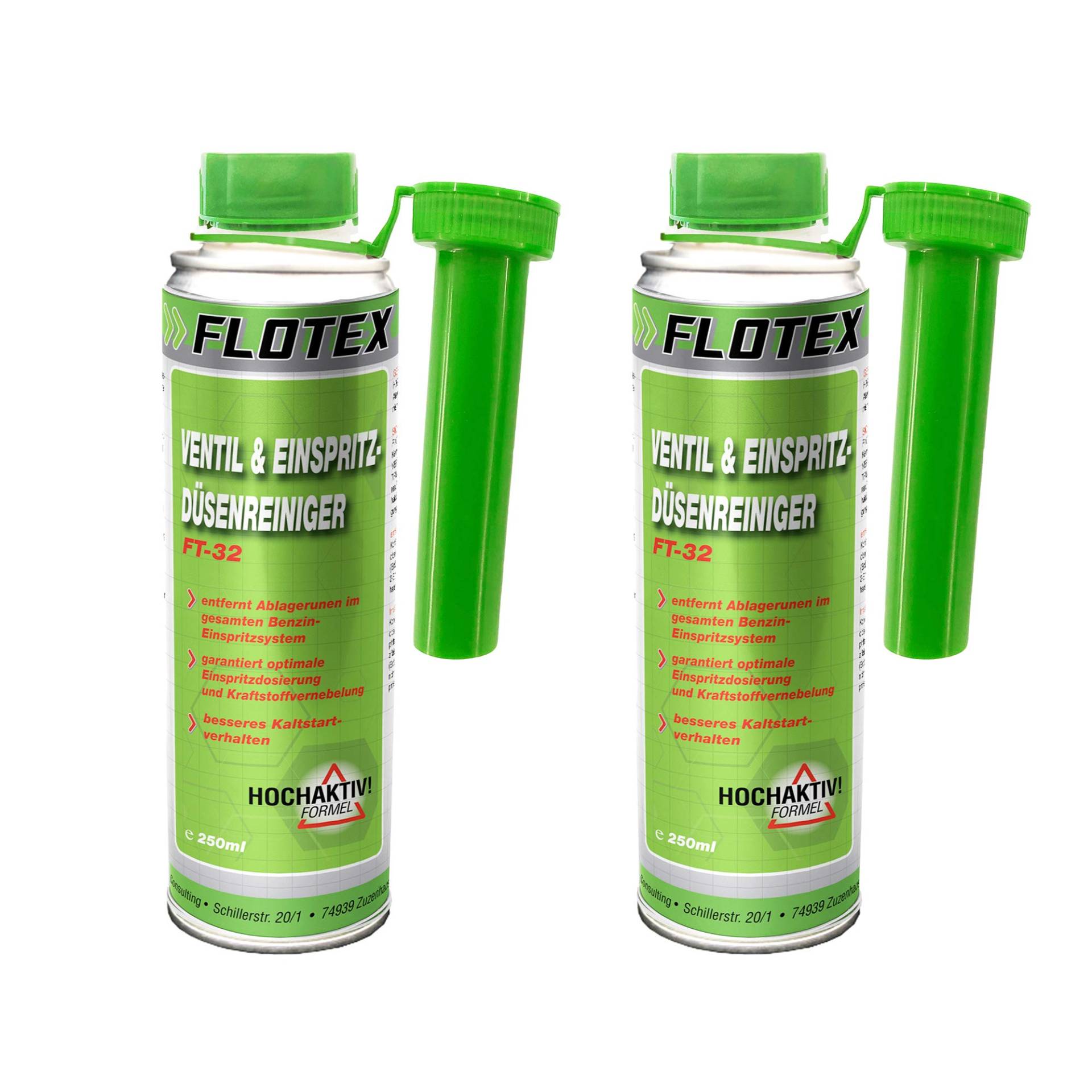 Flotex Ventil & Einspritzdüsenreiniger, 2 x 250ml Additiv entfernt Ablagerungen und reinigt Benzin Einspritzsystem von Flotex