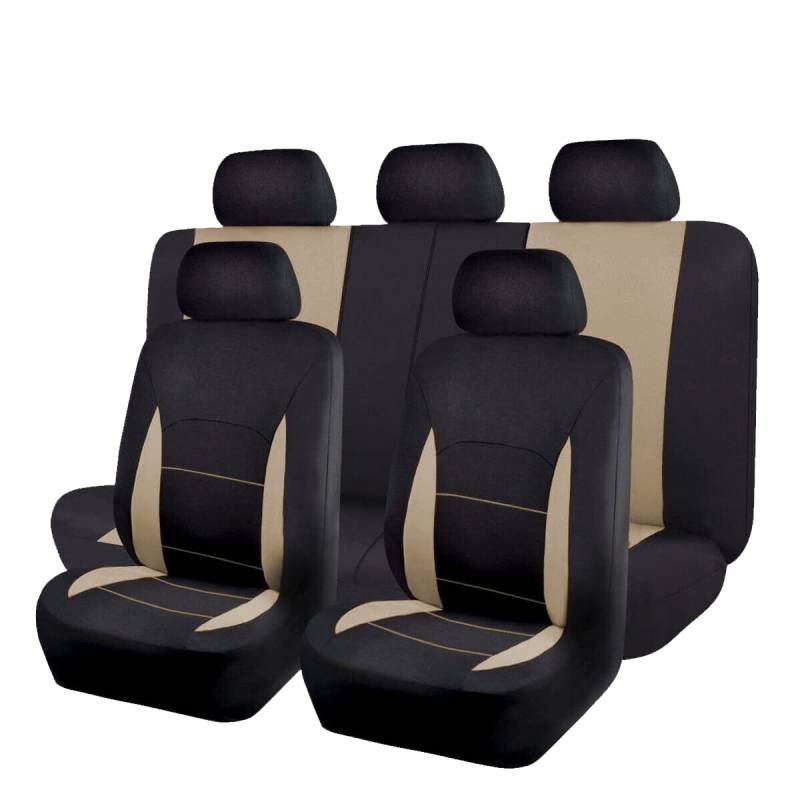 Flying Banner Stoff Autositzbezüge Komplettset Universal Set mit Airbag (Vollständige Reihe, Beige und Schwarz) von Flying Banner