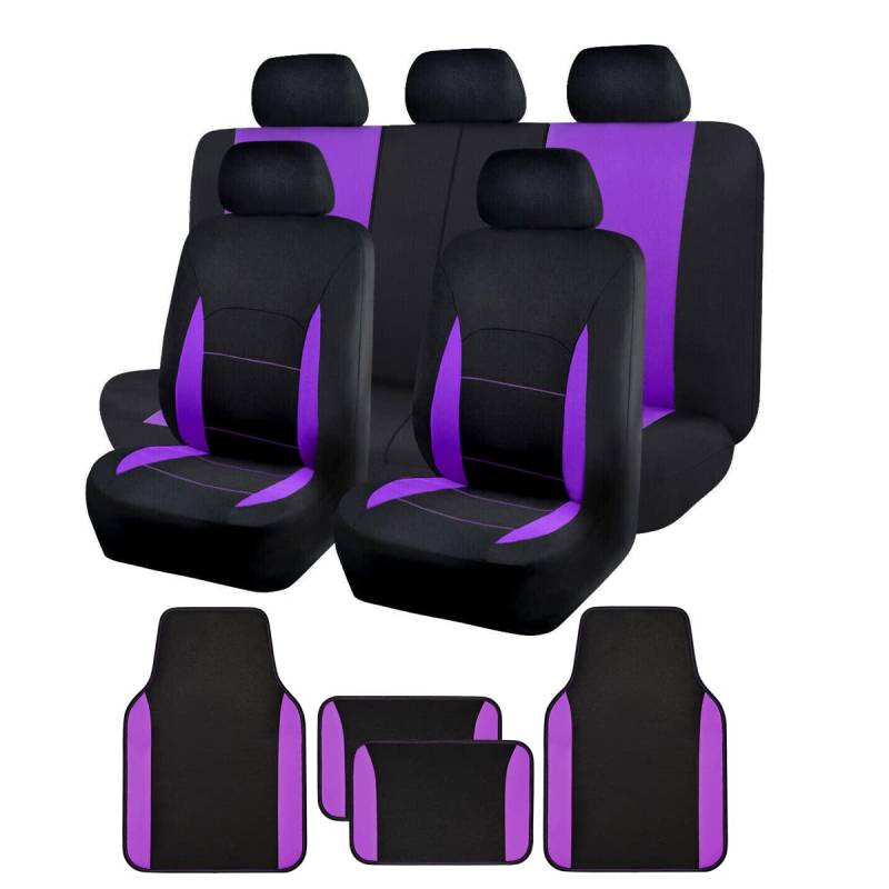 Flying Banner Universal Sitzbezug Auto Komplettset mit rutschfesten Auto-Fußmatte (Combo Set, Lila) von Flying Banner