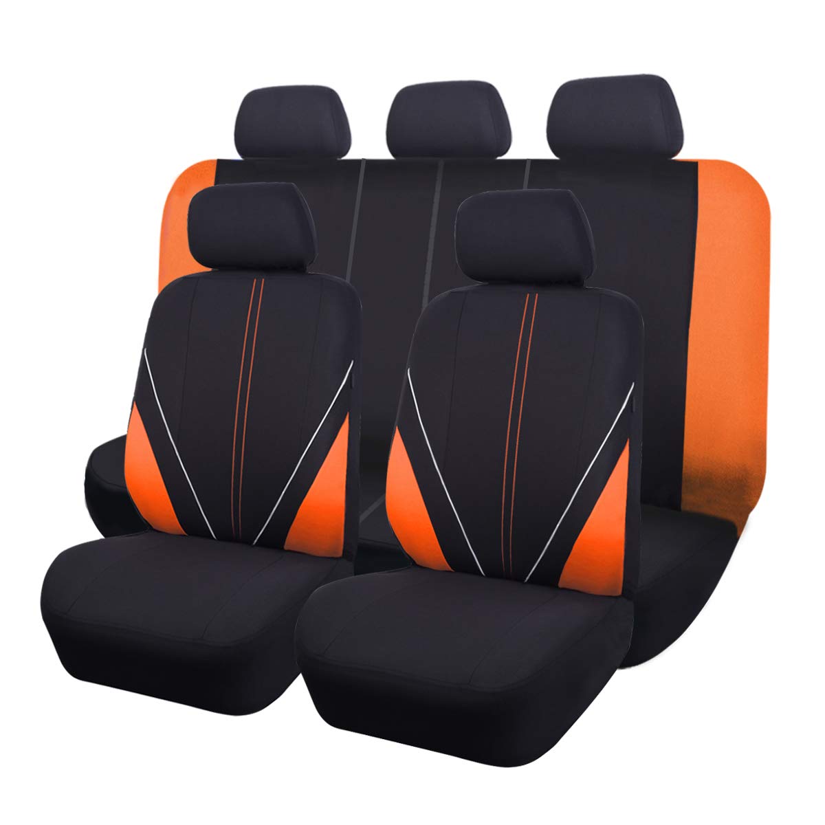 Flying Banner Universal atmungsaktive Netzstoff-Autositzbezüge, komplettes Set Airbag-kompatible Kissen Schutz (Schwarz und Orange) von Flying Banner