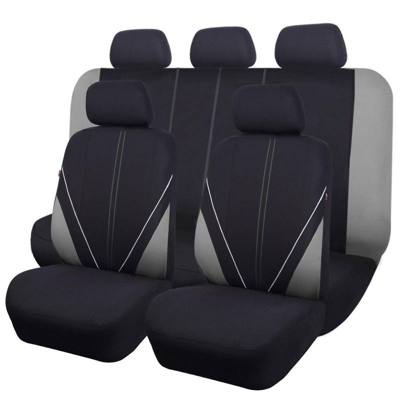 Flying Banner Universal atmungsaktive Netzstoff-Autositzbezüge, komplettes Set Airbag-kompatible Kissen Schutz (Schwarz und Grau) von Flying Banner