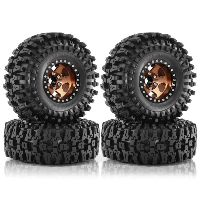 Fnfhsa 4 Stück 120mm 1,9 Metall Beadlock-Felgengummireifensatz für 1/10 RC Crawler Car TRX4 D90 D110 Axial SCX10, Bronze von Fnfhsa