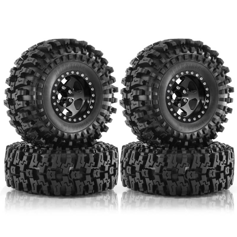 Fnfhsa 4 Stück 120mm 1,9 Metall Beadlock-Felgengummireifensatz für 1/10 RC Crawler Car TRX4 D90 D110 Axial SCX10, Schwarz von Fnfhsa