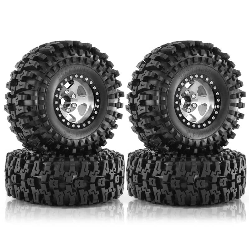 Fnfhsa 4 Stück 120mm 1,9 Metall Beadlock-Felgengummireifensatz für 1/10 RC Crawler Car TRX4 D90 D110 Axial SCX10, Silber von Fnfhsa